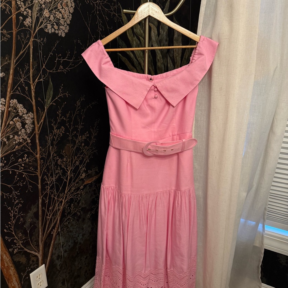 Rebecca Vallance Pink Off-Shoulder Midi Dress